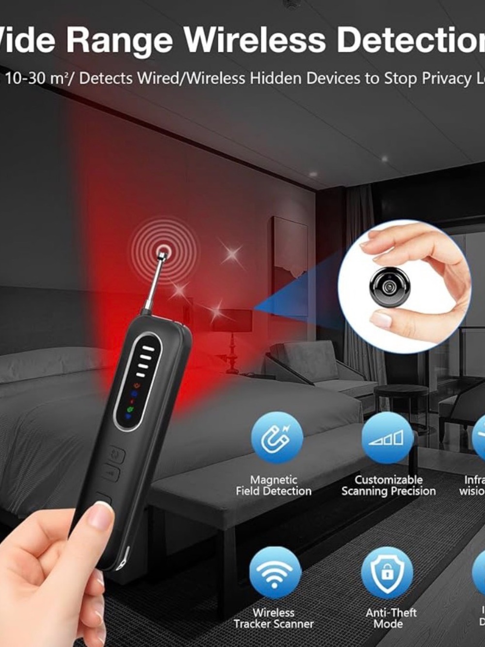 Portable Hidden Camera & RF Detector - Black